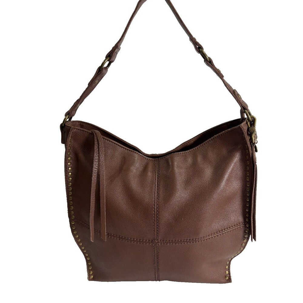 The Sak Silverlake Brown Leather Crossbody Moto Fringe Hobo Studded Bag